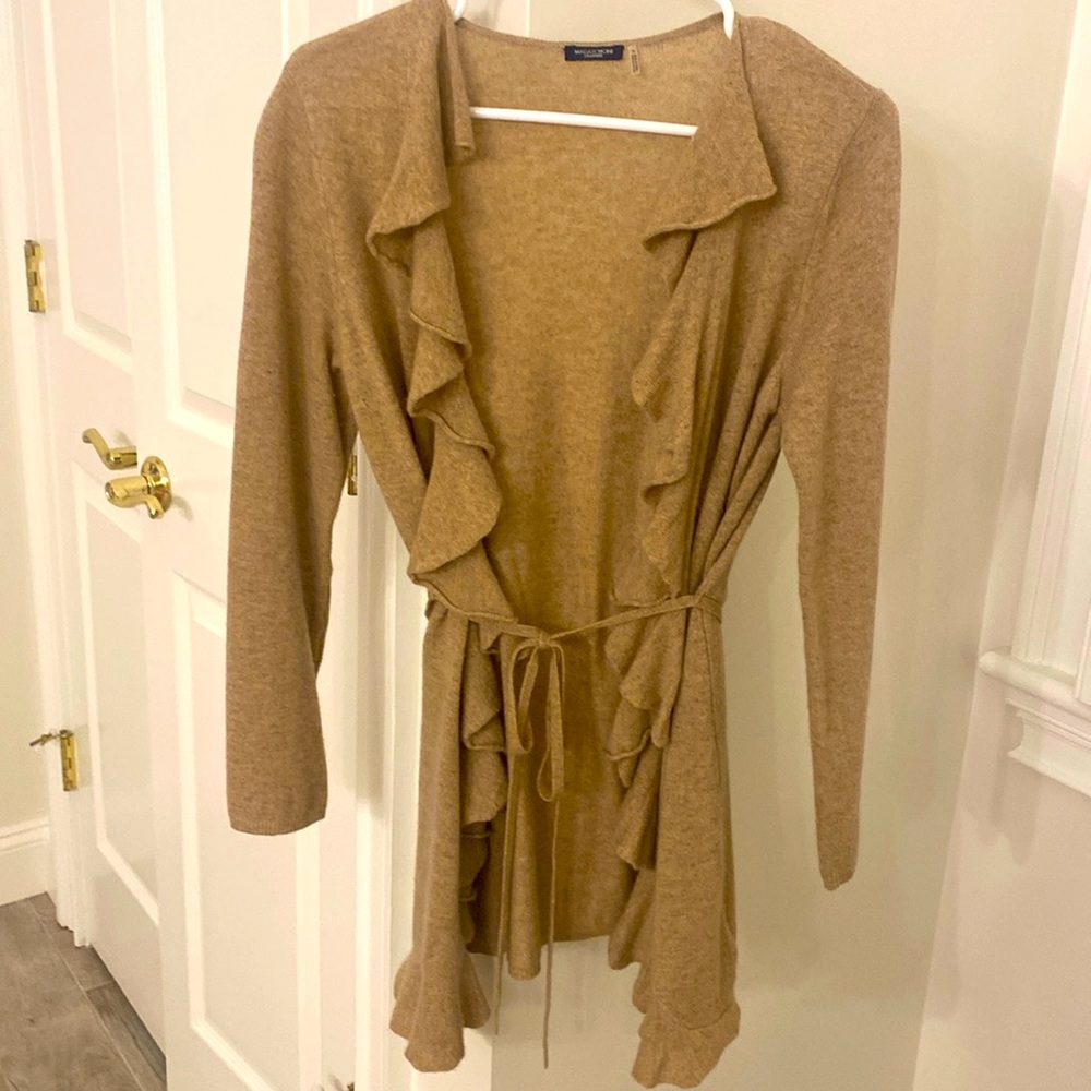 100% cashmere cardigan sweater with lovely ruffle edging and belt tie (optional)